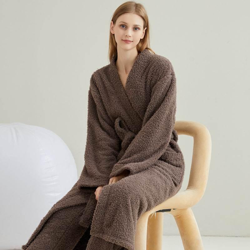 Ultimate Cozy Brown Fuzzy Robe and Pants Set - Estalios