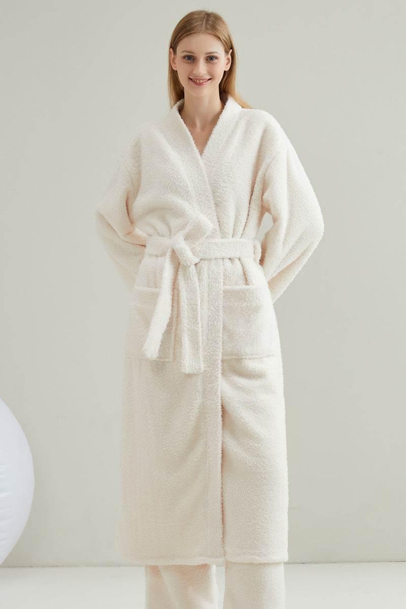 Ultimate Cozy Brown Fuzzy Robe and Pants Set - Estalios