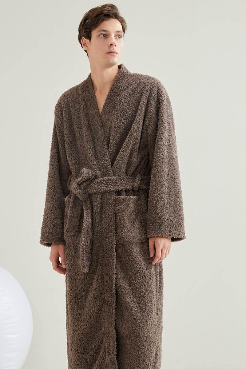 Ultimate Cozy Brown Fuzzy Robe and Pants Set - Estalios
