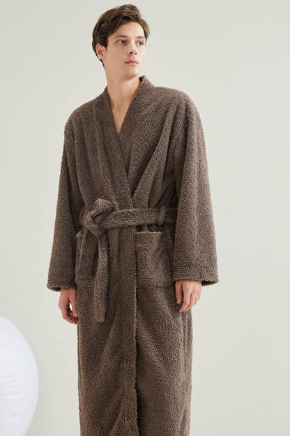 Ultimate Cozy Brown Fuzzy Robe and Pants Set - Estalios