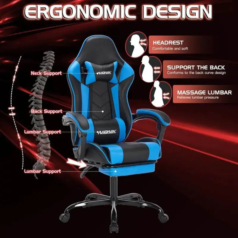 Ultimate Gaming Chair with Footrest - Ergonomic, Adjustable Height, and Breathable PU Material for Maximum Comfort - Estalios