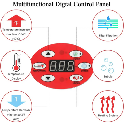 Multifunctional digital control panel for Ultimate Inflatable Hot Tub Party features