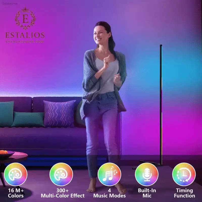 Ultimate RGB Smart Corner Floor Lamp with 16 Million Colors and Music Sync for Bedroom and Gaming Setup - EstaliosShop
