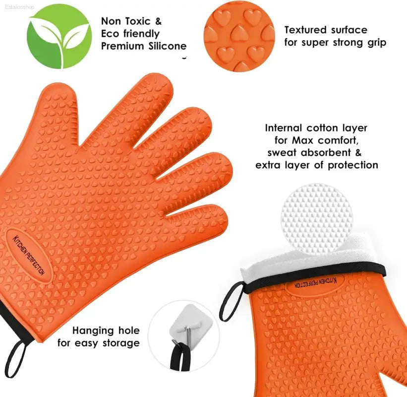Ultimate Silicone BBQ Gloves - Extreme Heat Resistance for Safe Grilling & Handling Hot Foods - Waterproof and Versatile!