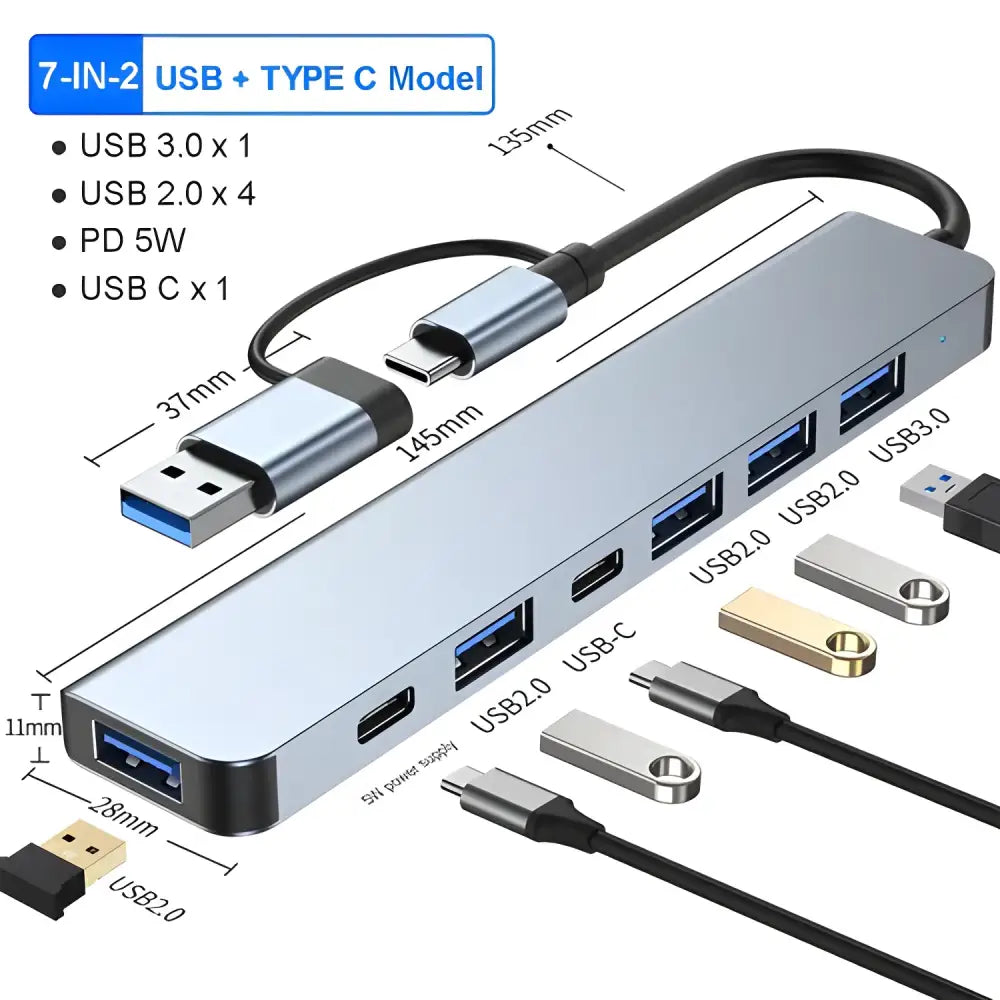 Silver USB C Hub Extender with multiple ports for fast connections and easy access