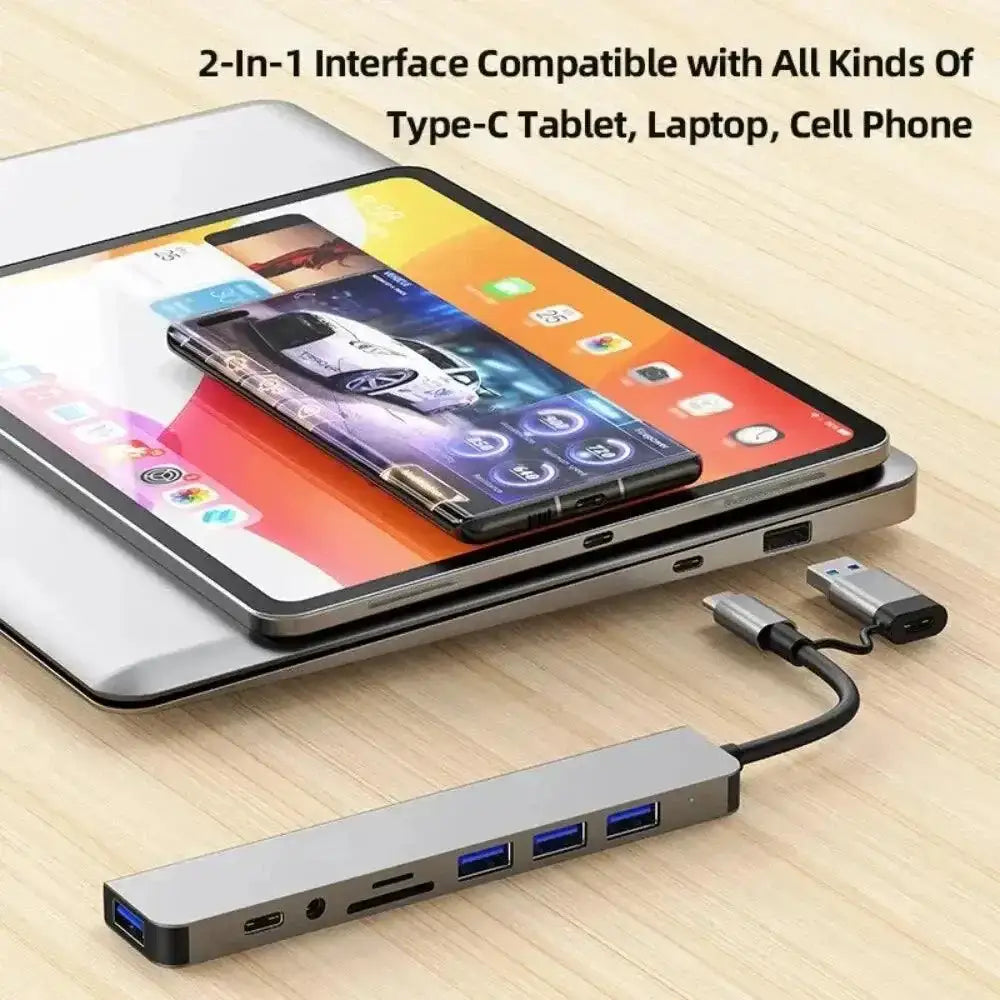 Silver USB-C hub offering multiple interface options for the ultimate USB hub experience