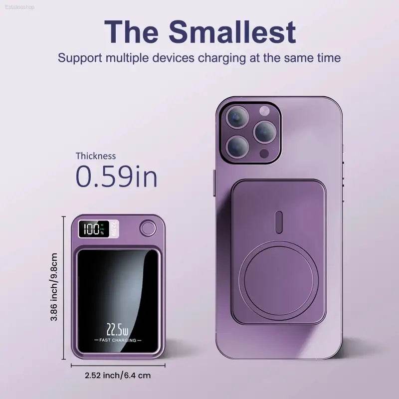 Ultra-Fast 5000mAh Magnetic Wireless Power Bank with Type-C Cable - Compatible with iPhone 12/13/14/15/16 Series - Estalios