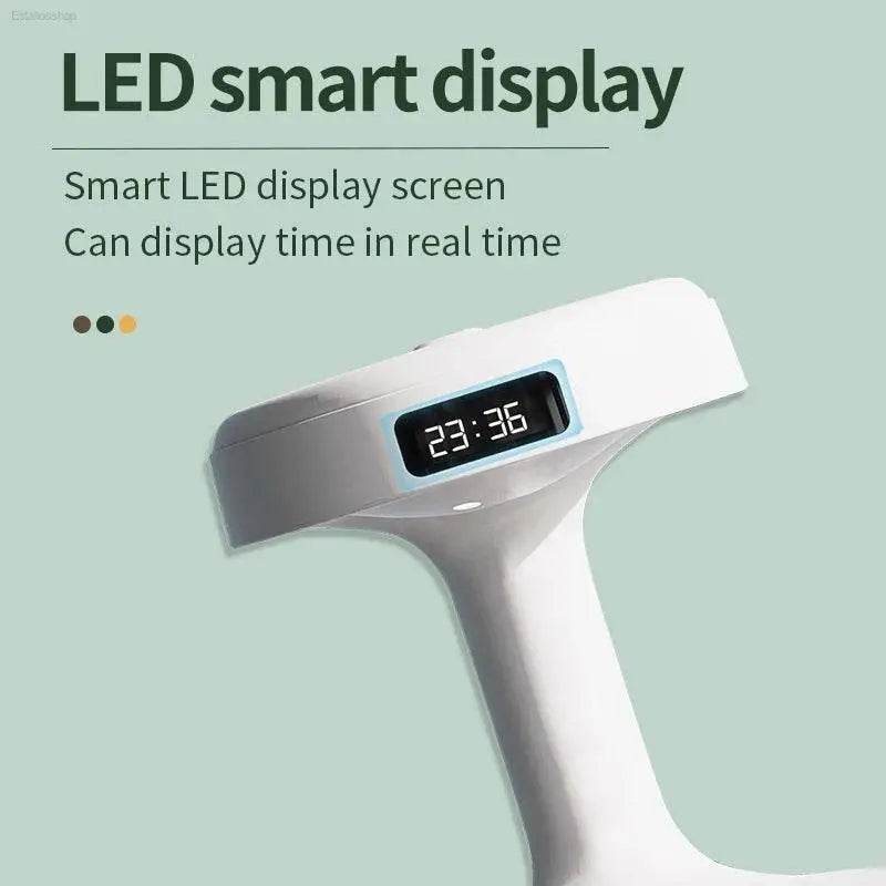 White device with digital time display.