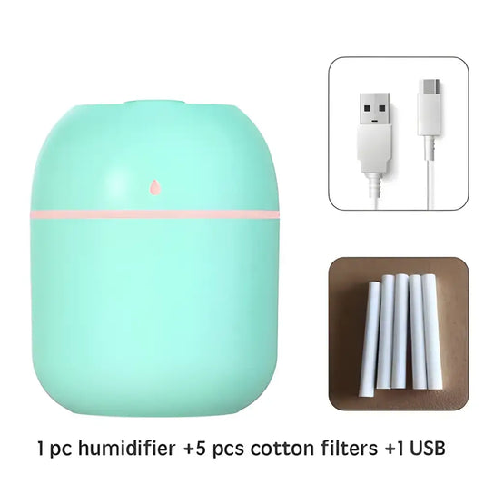 Teal Ultrasonic Trio Mini Humidifier Powerhouse with accessories for portable USB use