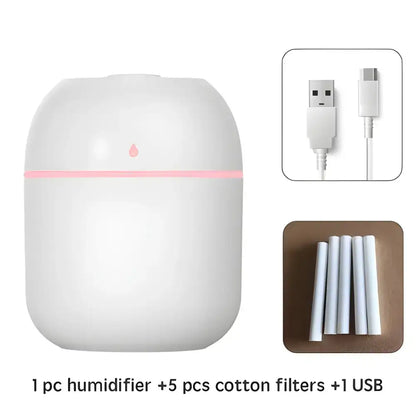 White Ultrasonic Trio portable USB ultrasonic humidifier with accessories for car use