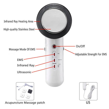 Handheld White and Black Ultrasound Body Slimming & Face Lift Device for home use