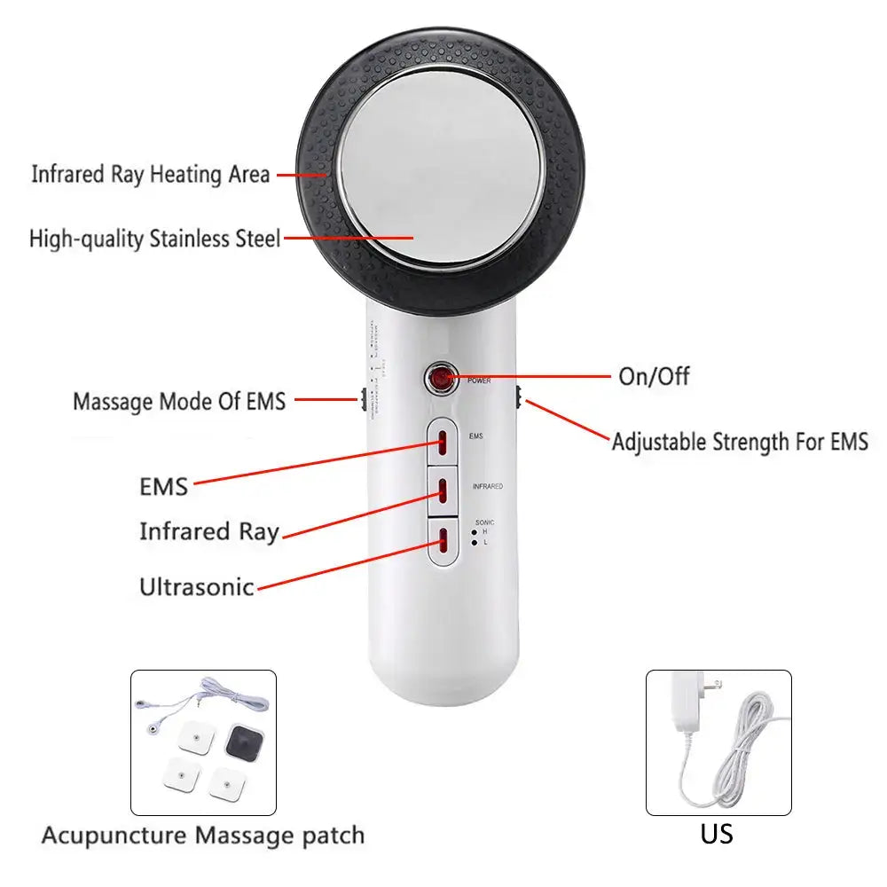 White and black handheld Ultrasound Body Slimming & Face Lift Device for at-home use