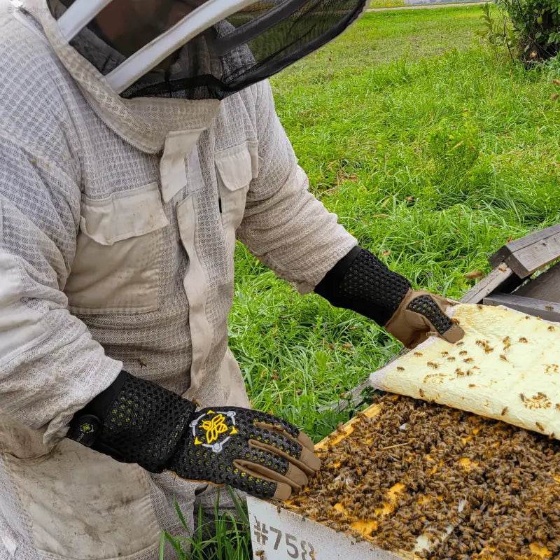 Beekeeper in protective suit.
