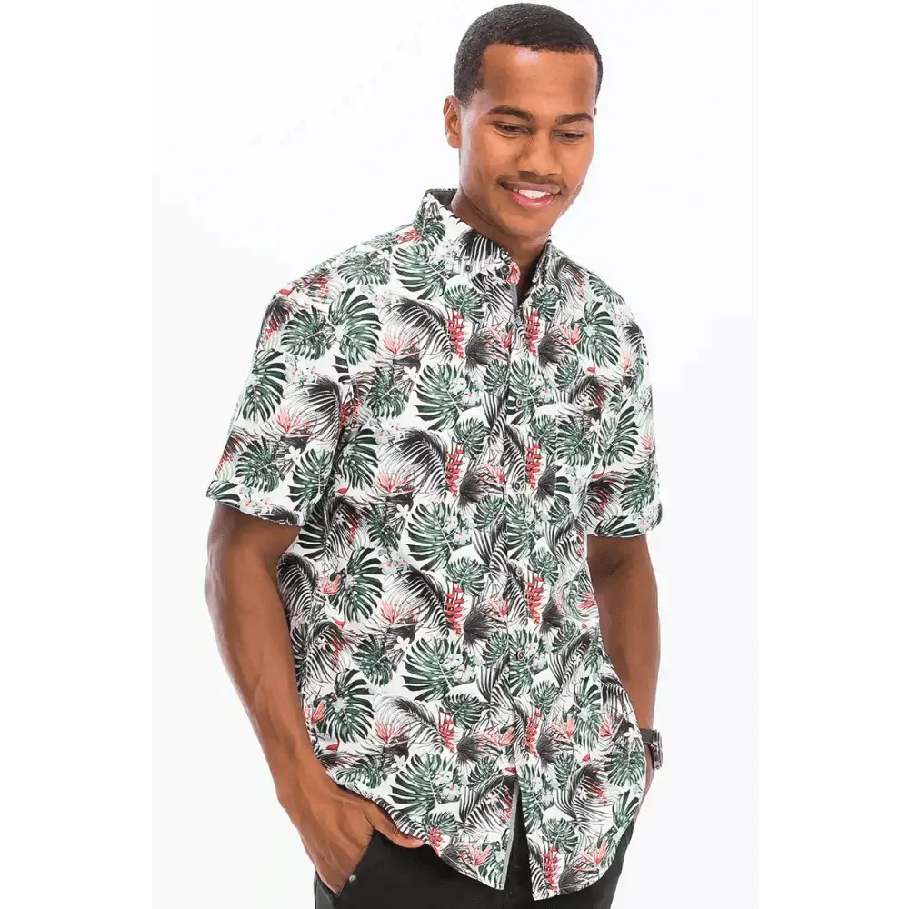 Vibrant Hawaiian Print Button-Down Shirt