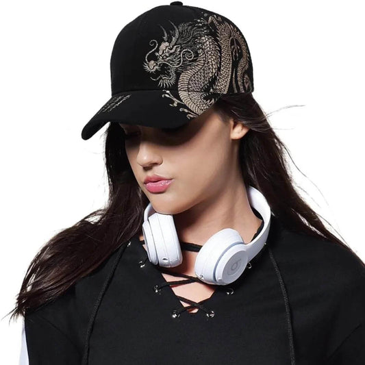 Unleash Bold Style with Dragon-Embroidered Black Baseball Cap - Estalios