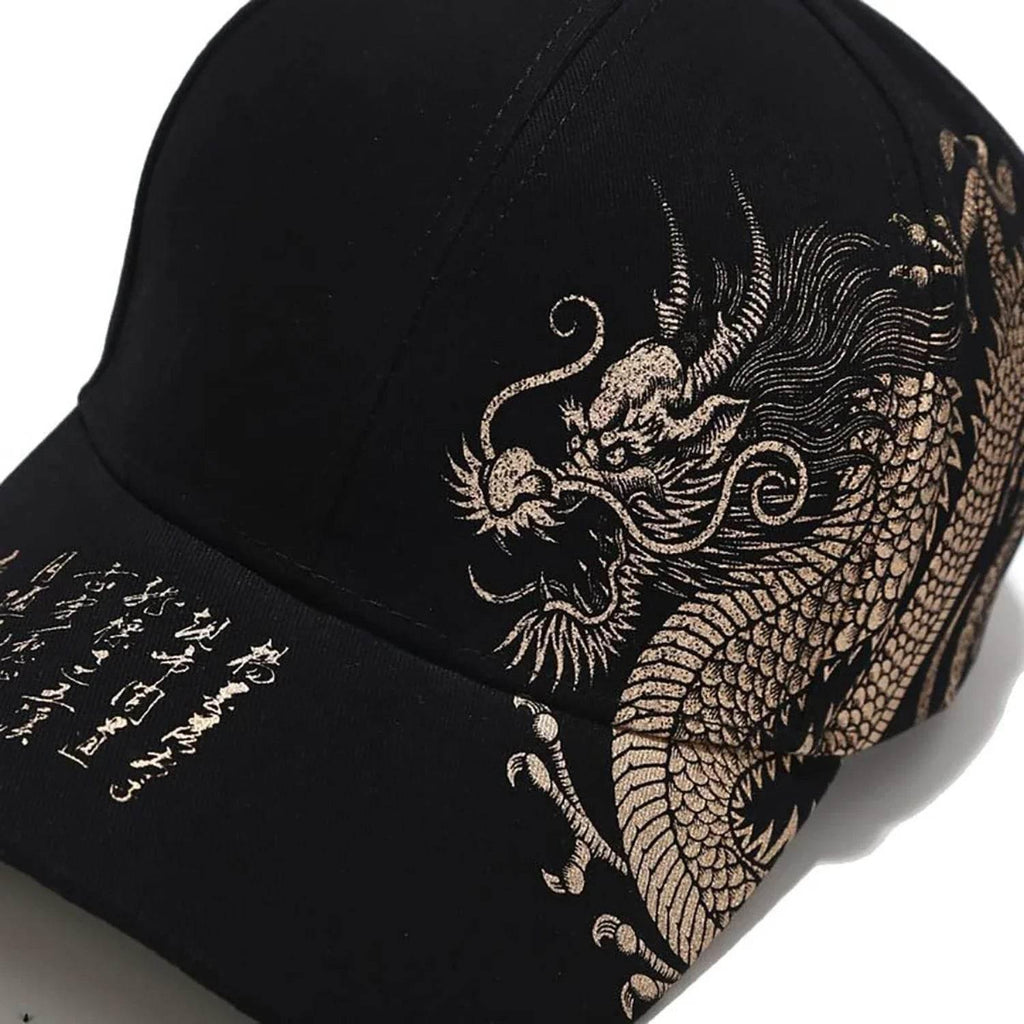 Unleash Bold Style with Dragon-Embroidered Black Baseball Cap - Estalios