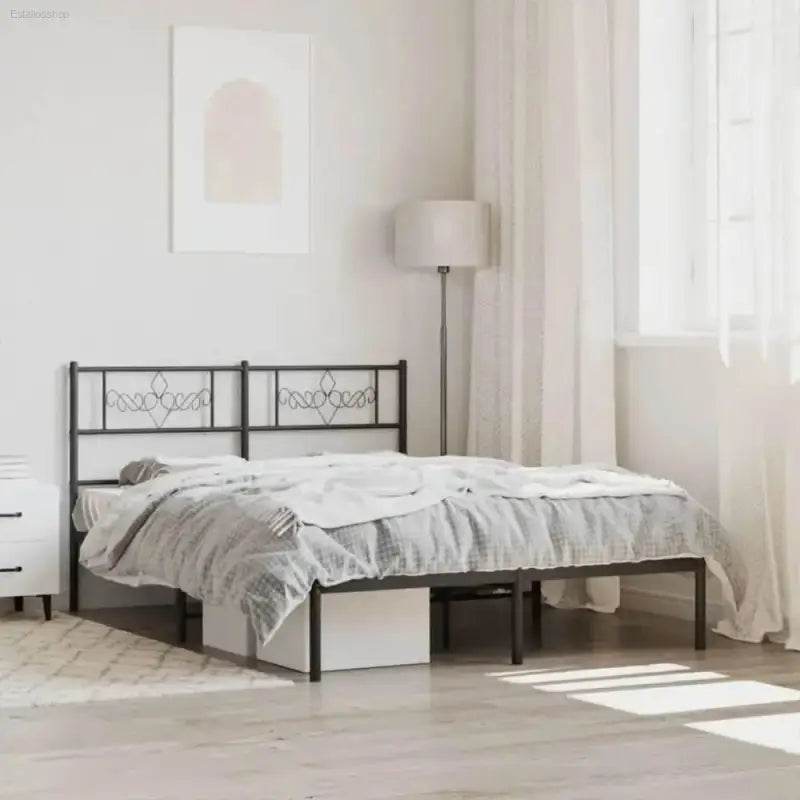 Unleash Darkness: Black Metal Bed Frame Domination! Sleek and Sturdy, our Black Metal Bed Frame with Headboard Transforms your Bedroom Into - Estalios