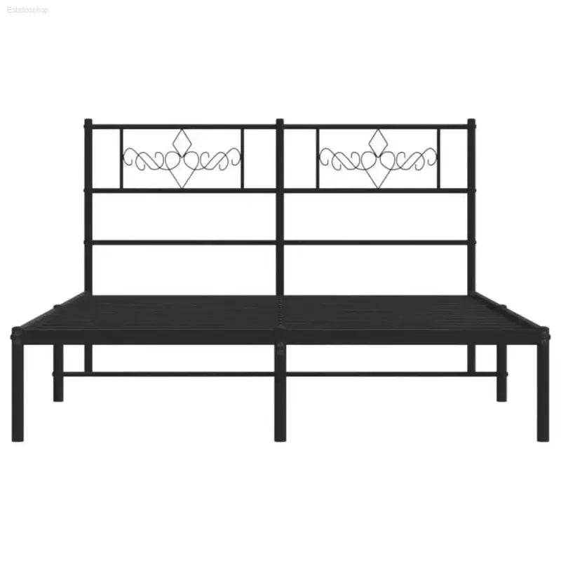 Unleash Darkness: Black Metal Bed Frame Domination! Sleek and Sturdy, our Black Metal Bed Frame with Headboard Transforms your Bedroom Into - Estalios