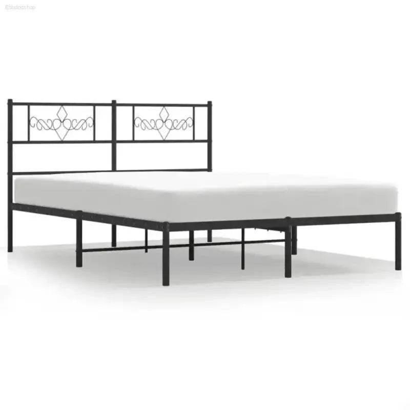 Unleash Darkness: Black Metal Bed Frame Domination! Sleek and Sturdy, our Black Metal Bed Frame with Headboard Transforms your Bedroom Into - Estalios