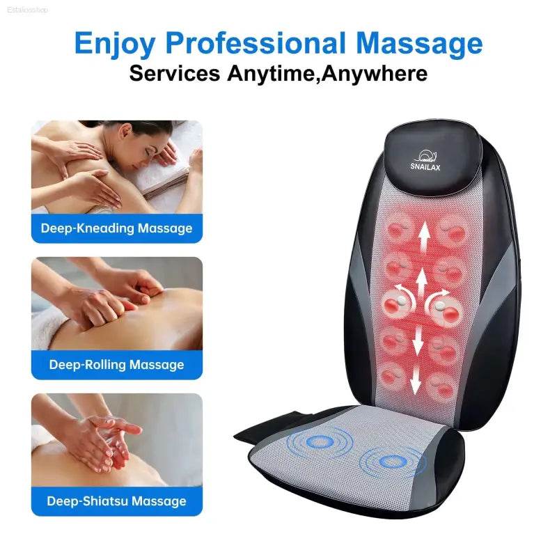 Experience Ultimate Relaxation with the Snailax Heated Electric Back Massager - Your Go-To Chair Pad for Soothing Tissue Kneading! - Estalios