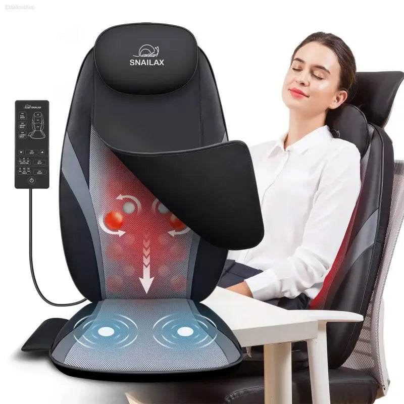 Experience Ultimate Relaxation with the Snailax Heated Electric Back Massager - Your Go-To Chair Pad for Soothing Tissue Kneading! - Estalios