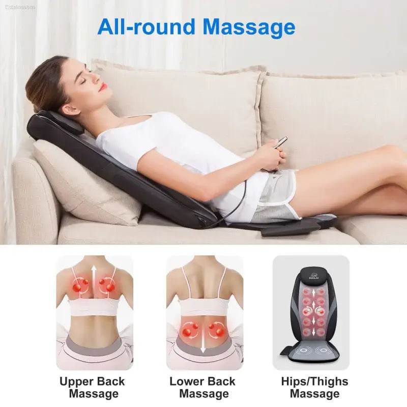 Experience Ultimate Relaxation with the Snailax Heated Electric Back Massager - Your Go-To Chair Pad for Soothing Tissue Kneading! - Estalios
