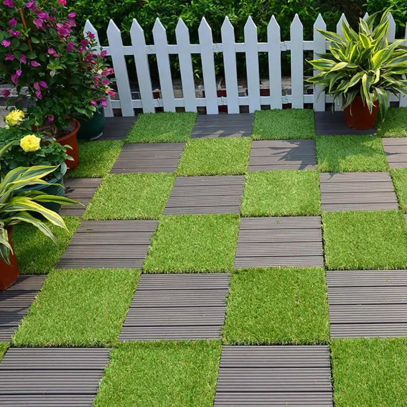 Checkerboard patio tiles.