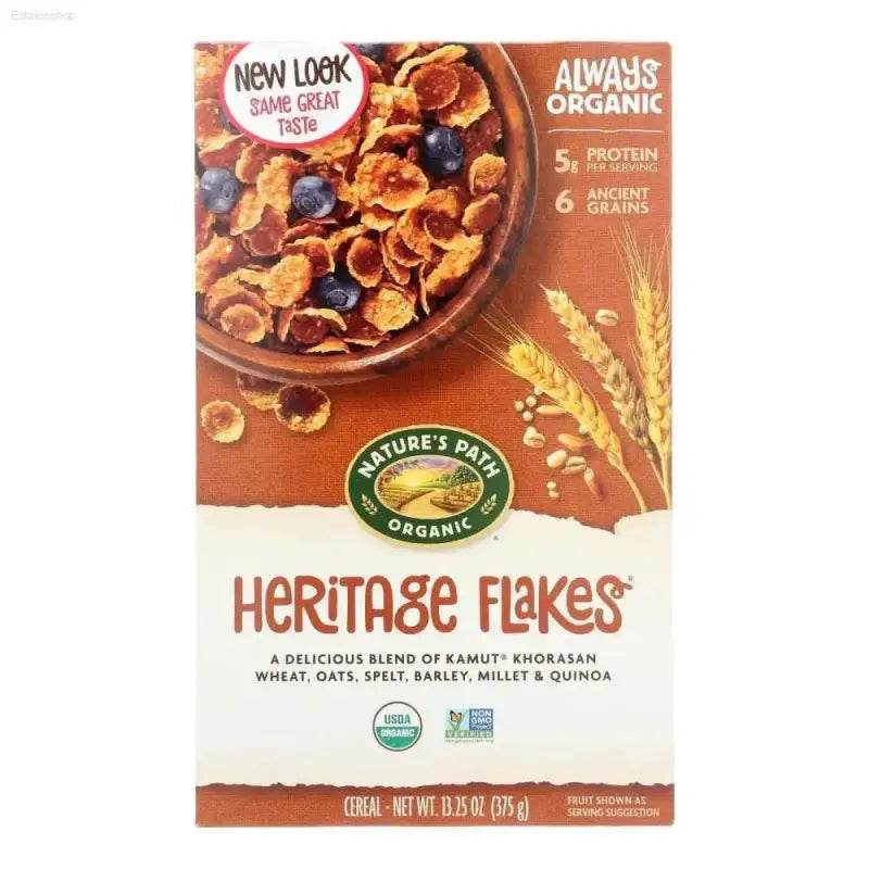 Unleash Organic Heritage Flakes! Nature's Path Cereal Box! Product Description: Start your Day the Right Way with Nature's Path - Estalios