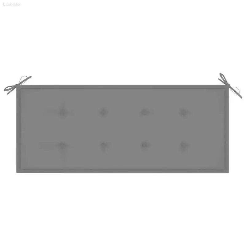 Rectangular gray bench cushion with ties.