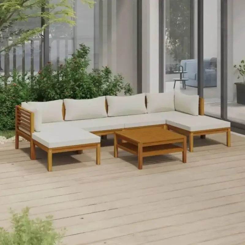 Unleash Outdoor Oasis: Wooden Sectional Sofa & Coffee Table Set - Estalios