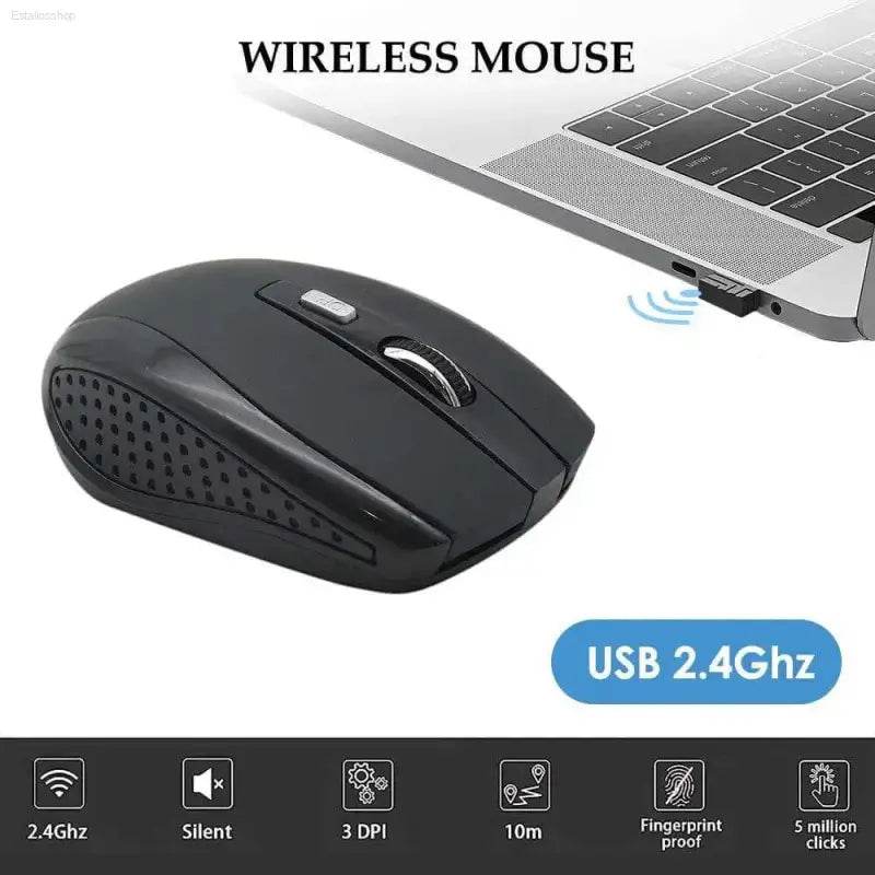 Black wireless computer mouse.