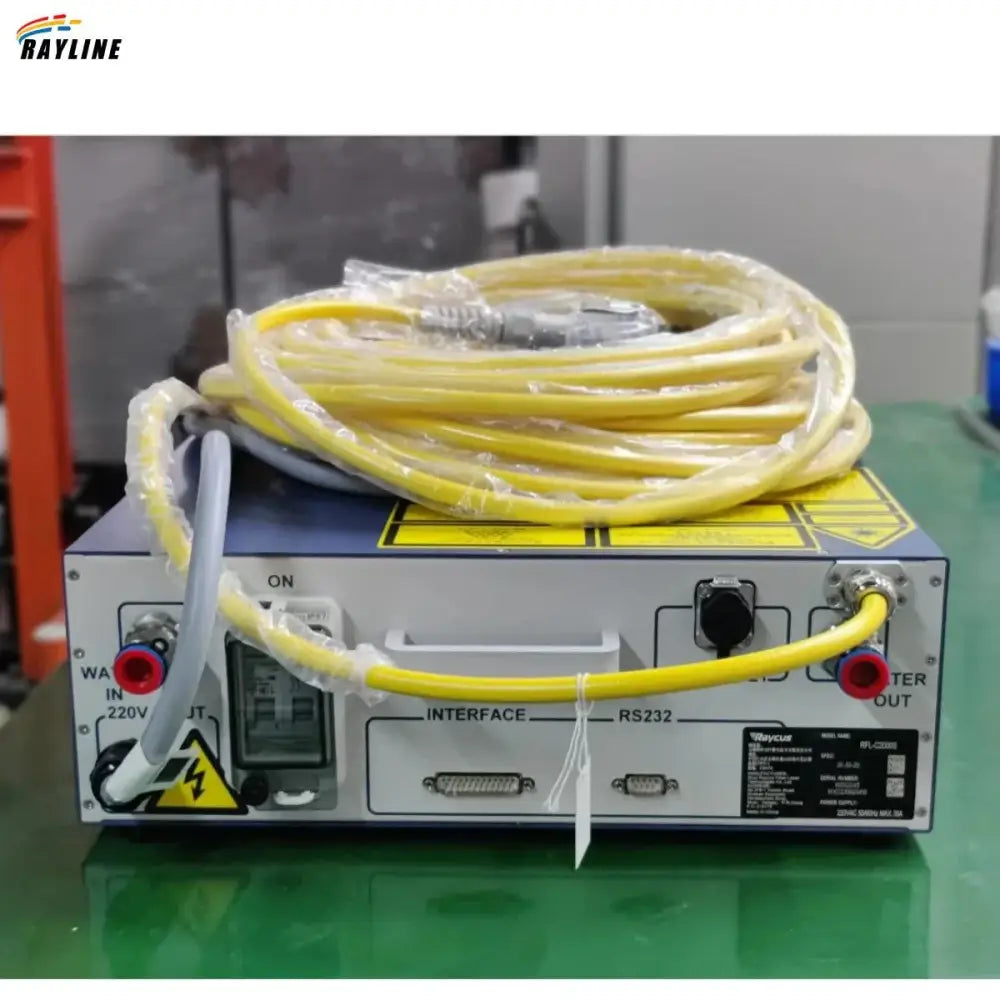 Laser marking machine with yellow cables from Unleash Raycus 3000W Laser model RFL-C3000S