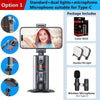 Smartphone holder with microphone and lights.
