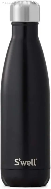 Black S’well water bottle with silver cap.