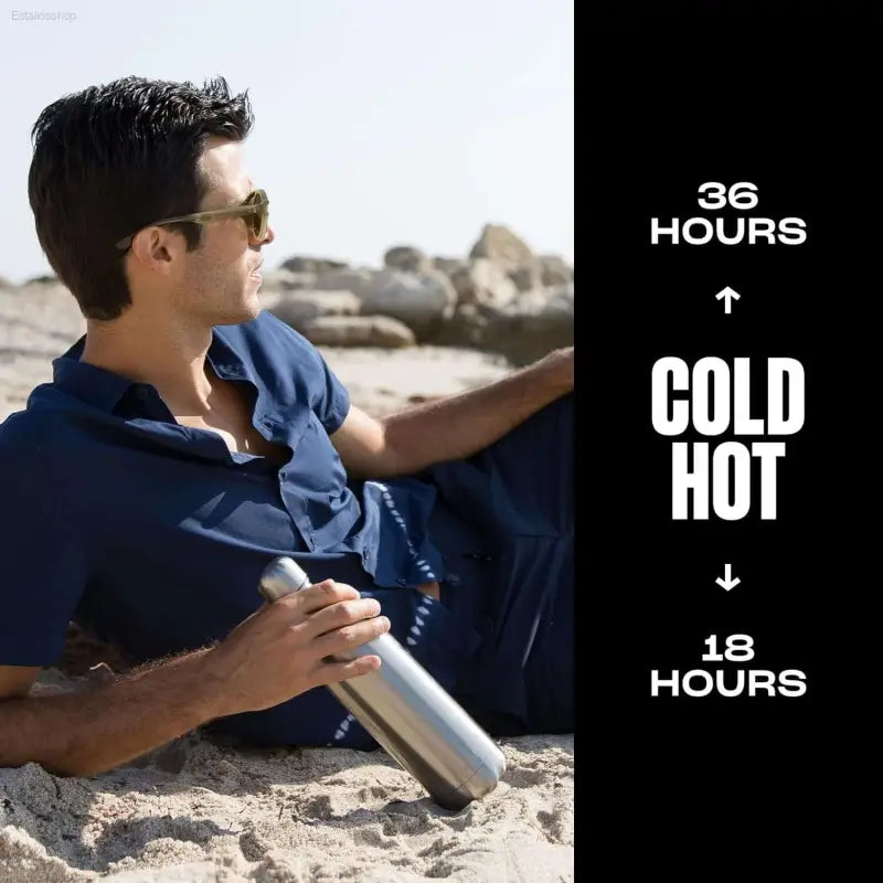 Insulated stainless steel water bottle.