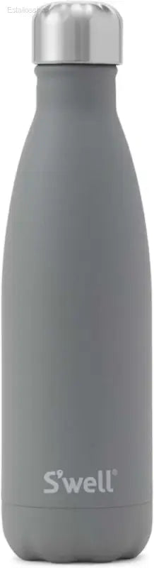 Gray S’well water bottle with silver cap.
