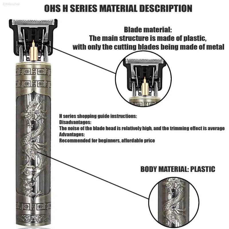 Plastic hair trimmer with dragon design.