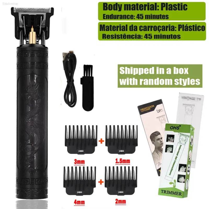 Black hair trimmer with accessories.