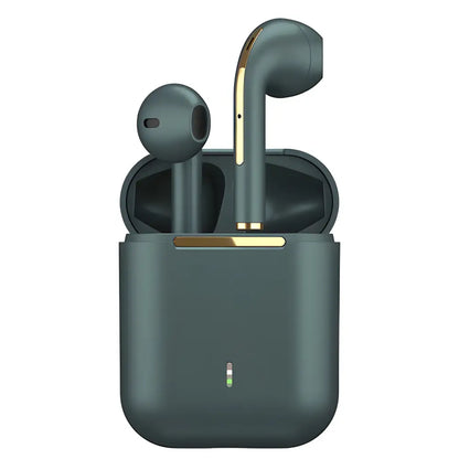 Green J-Max Bluetooth earbuds in charging case, perfect for your dragon J-Max vibes