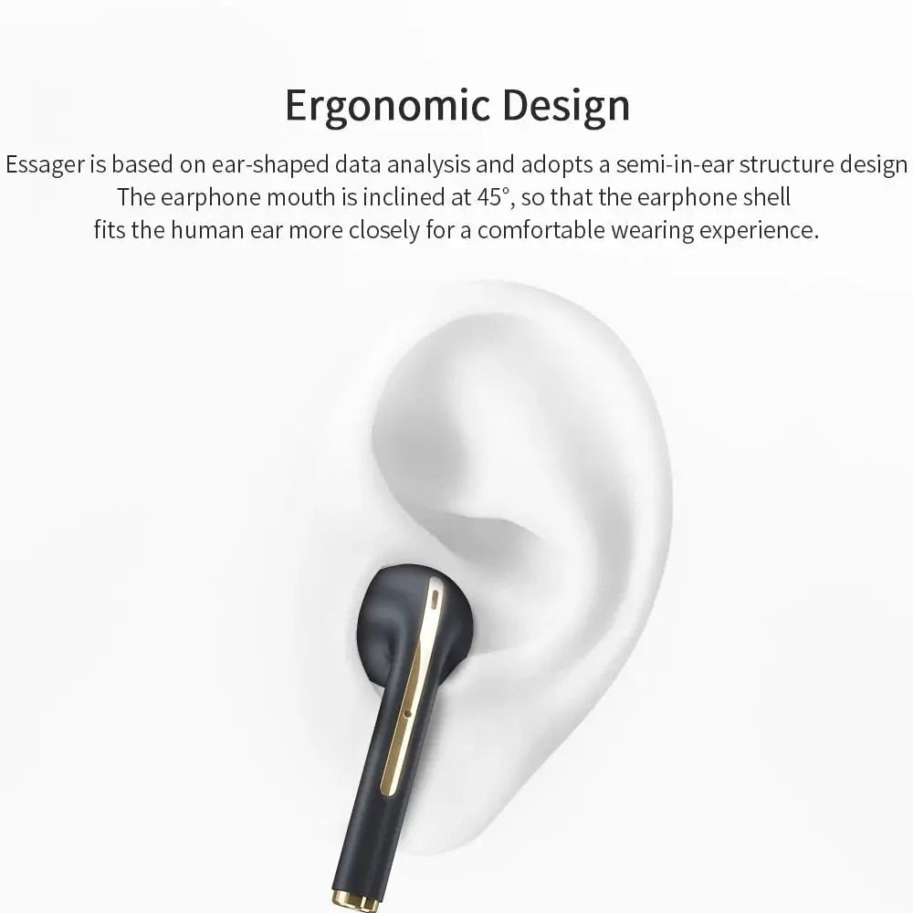 Close-up of J-Max Bluetooth Earbud snug in ear, ready for epic sound adventures