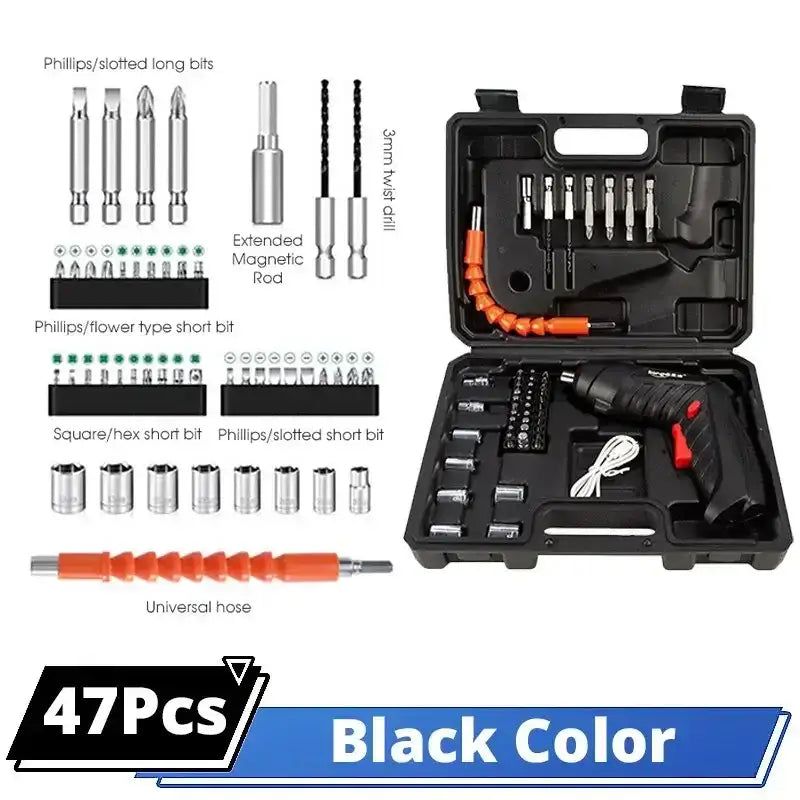 Cordless screwdriver set in a black case for hassle-free household maintenance repair 1800mAh