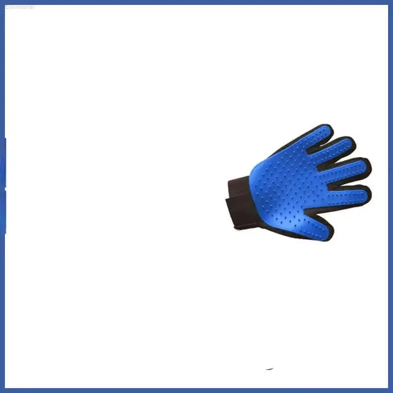 Blue grooming glove.