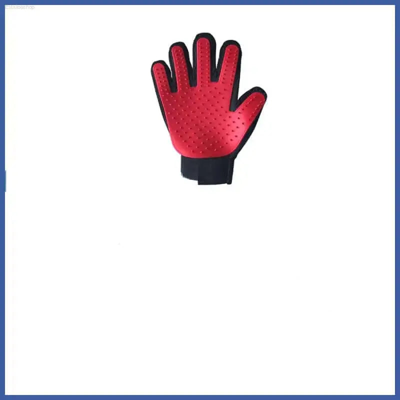 Red and black grooming glove.