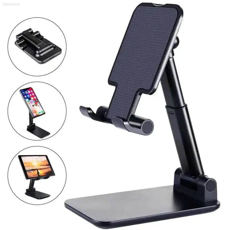Adjustable black phone and tablet stand.