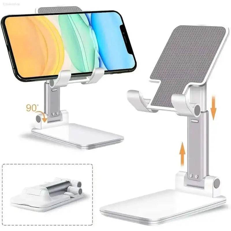 Adjustable white and gray phone stand.