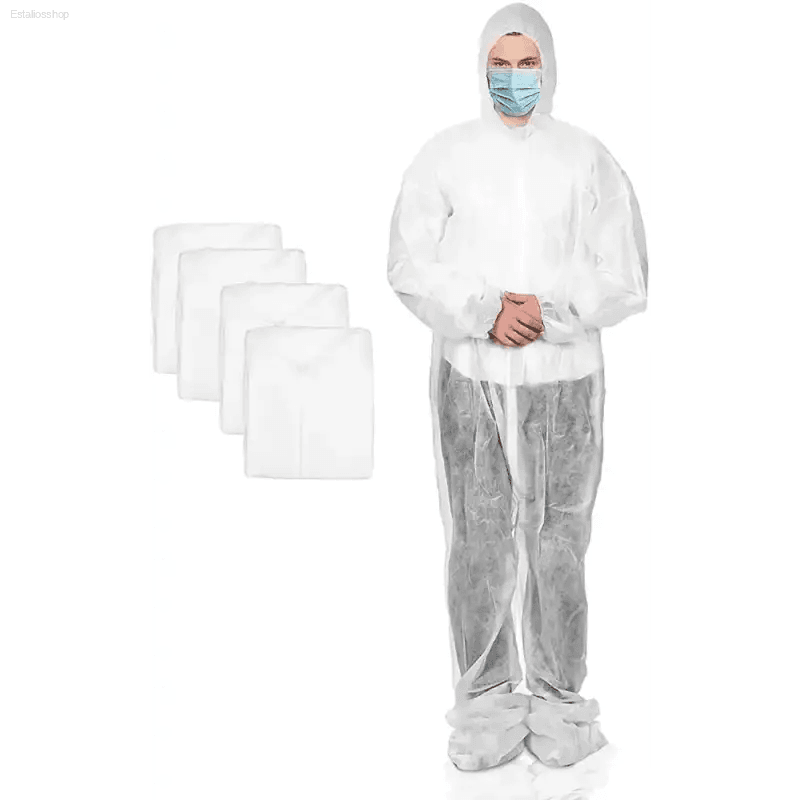 Unleash Total Protection Suit Shield: Spacious Fit Coverall! Here is the Product Description: Step Into Confidence with our White Hooded Disposable Coverall - Estalios