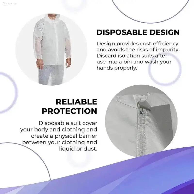 Unleash Total Protection Suit Shield: Spacious Fit Coverall! Here is the Product Description: Step Into Confidence with our White Hooded Disposable Coverall - Estalios