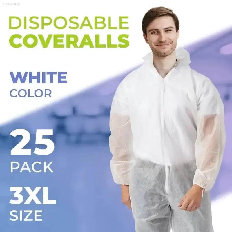 Unleash Total Protection Suit Shield: Spacious Fit Coverall! Here is the Product Description: Step Into Confidence with our White Hooded Disposable Coverall - Estalios