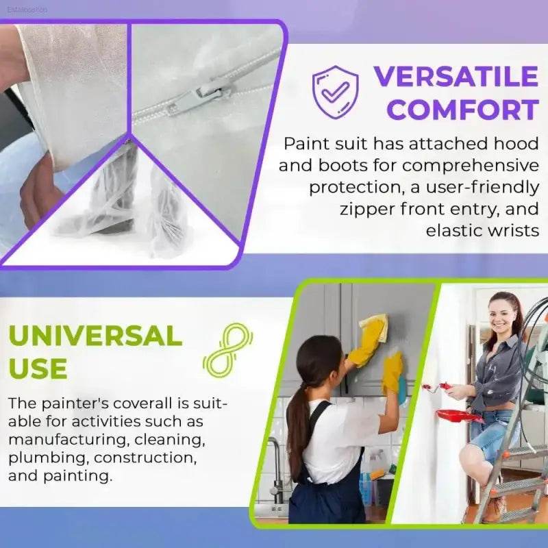Unleash Total Protection Suit Shield: Spacious Fit Coverall! Here is the Product Description: Step Into Confidence with our White Hooded Disposable Coverall - Estalios