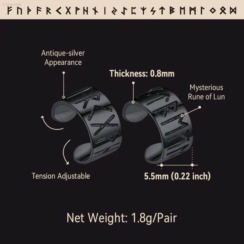 Black rune-engraved ear cuffs.